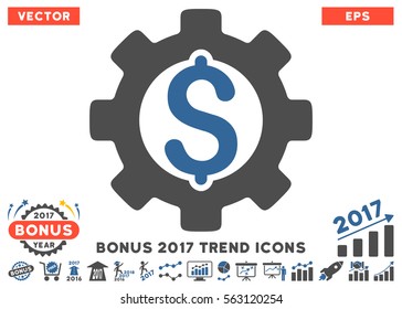 Cobalt And Gray Development Cost icon with bonus 2017 trend pictograph collection. Vector illustration style is flat iconic bicolor symbols, white background.