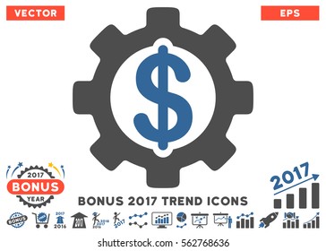 Cobalt And Gray Development Cost pictograph with bonus 2017 trend pictograms. Vector illustration style is flat iconic bicolor symbols, white background.