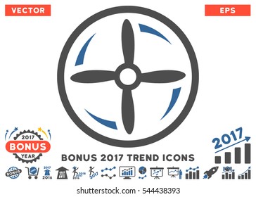 Cobalt And Gray Drone Screw Rotation icon with bonus 2017 year trend pictograms. Vector illustration style is flat iconic bicolor symbols, white background.