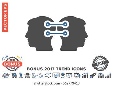 Cobalt And Gray Dual Heads Interface Connection icon with bonus 2017 trend images. Vector illustration style is flat iconic bicolor symbols, white background.