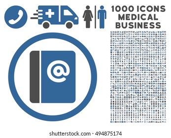 Cobalt And Gray Emails vector bicolor rounded icon. Image style is a flat icon symbol inside a circle, white background. Bonus clip art contains 1000 health care business symbols.