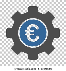 Cobalt And Gray Euro Development Gear interface icon. Vector pictogram style is a flat bicolor symbol on chess transparent background.