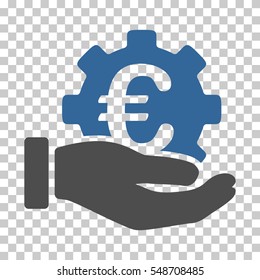 Cobalt And Gray Euro Development Service Hand interface toolbar icon. Vector pictograph style is a flat bicolor symbol on chess transparent background.