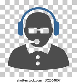 Cobalt And Gray Female Operator toolbar icon. Vector pictograph style is a flat bicolor symbol on chess transparent background.