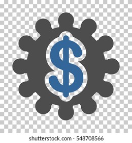 Cobalt And Gray Financial Options Gear interface toolbar icon. Vector pictograph style is a flat bicolor symbol on chess transparent background.