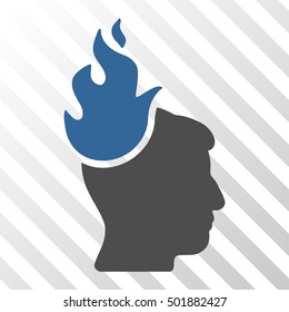 Cobalt And Gray Fired Head interface toolbar icon. Vector pictogram style is a flat bicolor symbol on diagonal hatch transparent background.