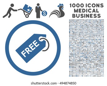 Cobalt And Gray Free Tag vector bicolor rounded icon. Image style is a flat icon symbol inside a circle, white background. Bonus set includes 1000 healthcare business pictograms.