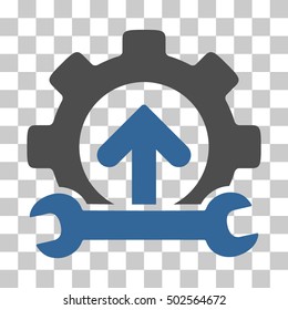 Cobalt And Gray Gear Integration Tools interface toolbar pictogram. Vector pictograph style is a flat bicolor symbol on chess transparent background.