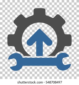 Cobalt And Gray Gear Integration Tools toolbar icon. Vector pictogram style is a flat bicolor symbol on chess transparent background.