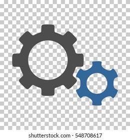 Cobalt And Gray Gears interface toolbar icon. Vector pictogram style is a flat bicolor symbol on chess transparent background.