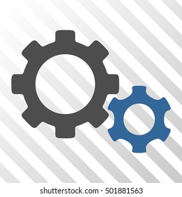Cobalt And Gray Gears toolbar icon. Vector pictogram style is a flat bicolor symbol on diagonal hatch transparent background.