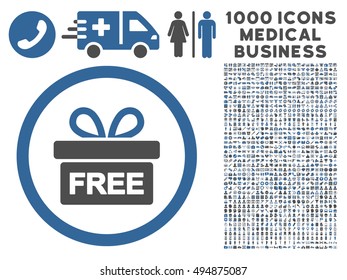 Cobalt And Gray Gift vector bicolor rounded icon. Image style is a flat icon symbol inside a circle, white background. Bonus clip art contains 1000 medical business elements.