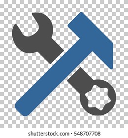 Cobalt And Gray Hammer and Wrench interface icon. Vector pictogram style is a flat bicolor symbol on chess transparent background.