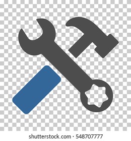 Cobalt And Gray Hammer and Wrench interface pictogram. Vector pictograph style is a flat bicolor symbol on chess transparent background.