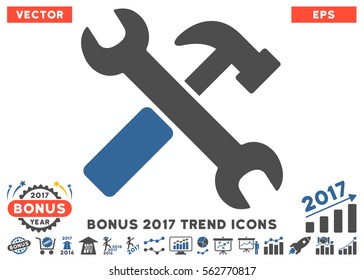 Cobalt And Gray Hammer And Wrench pictogram with bonus 2017 year trend elements. Vector illustration style is flat iconic bicolor symbols, white background.