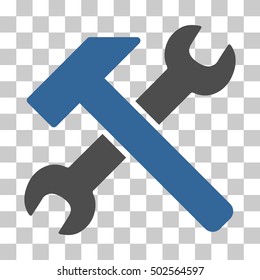 Cobalt And Gray Hammer and Wrench toolbar icon. Vector pictograph style is a flat bicolor symbol on chess transparent background.