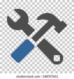 Cobalt And Gray Hammer and Wrench toolbar pictogram. Vector pictogram style is a flat bicolor symbol on chess transparent background.