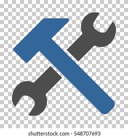 Cobalt And Gray Hammer and Wrench toolbar pictogram. Vector pictograph style is a flat bicolor symbol on chess transparent background.