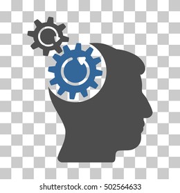 Cobalt And Gray Head Cogs Rotation interface pictogram. Vector pictograph style is a flat bicolor symbol on chess transparent background.