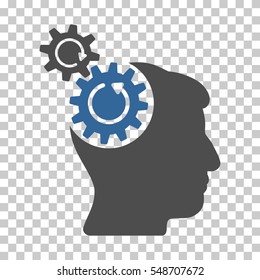 Cobalt And Gray Head Cogs Rotation interface toolbar icon. Vector pictograph style is a flat bicolor symbol on chess transparent background.