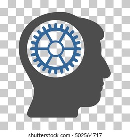 Cobalt And Gray Head Cogwheel interface icon. Vector pictogram style is a flat bicolor symbol on chess transparent background.