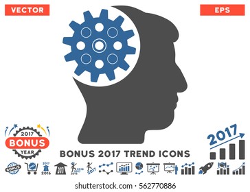 Cobalt And Gray Head Gear pictogram with bonus 2017 trend pictograph collection. Vector illustration style is flat iconic bicolor symbols, white background.