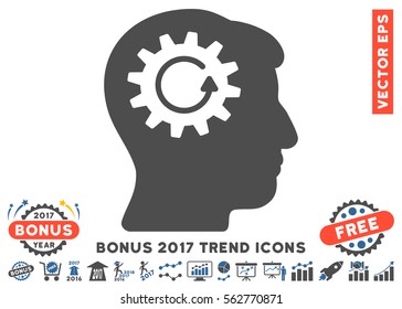 Cobalt And Gray Head Gear Rotation pictograph with bonus 2017 trend design elements. Vector illustration style is flat iconic bicolor symbols, white background.