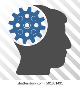 Cobalt And Gray Head Gear toolbar pictogram. Vector pictograph style is a flat bicolor symbol on diagonal hatch transparent background.