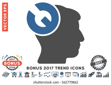 Cobalt And Gray Head Surgery Wrench pictograph with bonus 2017 year trend icon set. Vector illustration style is flat iconic bicolor symbols, white background.