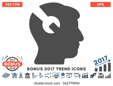 Cobalt And Gray Head Surgery Wrench pictograph with bonus 2017 trend pictograph collection. Vector illustration style is flat iconic bicolor symbols, white background.
