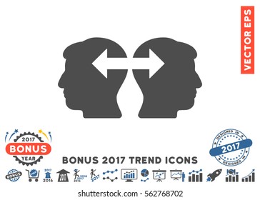 Cobalt And Gray Heads Exchange Arrows pictograph with bonus 2017 trend clip art. Vector illustration style is flat iconic bicolor symbols, white background.