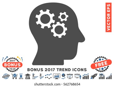 Cobalt And Gray Intellect Gears pictogram with bonus 2017 trend pictures. Vector illustration style is flat iconic bicolor symbols, white background.