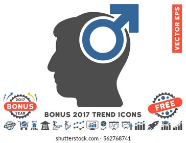 Cobalt And Gray Intellect Potency pictograph with bonus 2017 year trend clip art. Vector illustration style is flat iconic bicolor symbols, white background.