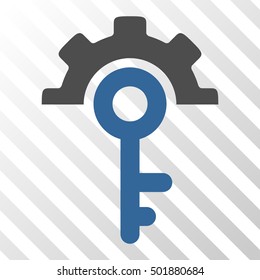 Cobalt And Gray Key Options interface toolbar icon. Vector pictogram style is a flat bicolor symbol on diagonal hatch transparent background.
