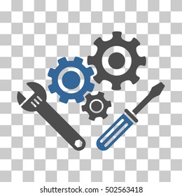 Cobalt And Gray Mechanics Tools toolbar pictogram. Vector pictograph style is a flat bicolor symbol on chess transparent background.