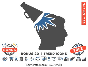 Cobalt And Gray Megaphone Impact Head pictogram with bonus 2017 year trend pictograph collection. Vector illustration style is flat iconic bicolor symbols, white background.
