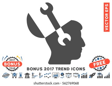 Cobalt And Gray Mind Wrench Tools icon with bonus 2017 year trend symbols. Vector illustration style is flat iconic bicolor symbols, white background.