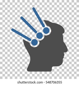 Cobalt And Gray Neural Interface Connectors interface toolbar icon. Vector pictograph style is a flat bicolor symbol on chess transparent background.