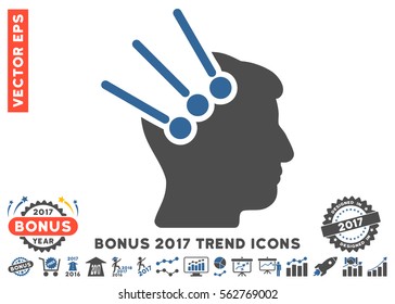 Cobalt And Gray Neural Interface Connectors icon with bonus 2017 year trend pictures. Vector illustration style is flat iconic bicolor symbols, white background.