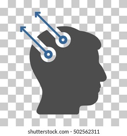 Cobalt And Gray Neural Interface Plugs toolbar pictogram. Vector pictograph style is a flat bicolor symbol on chess transparent background.
