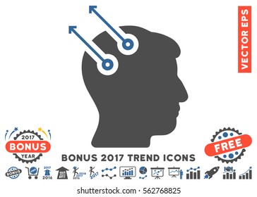 Cobalt And Gray Neural Interface Plugs pictograph with bonus 2017 trend images. Vector illustration style is flat iconic bicolor symbols, white background.