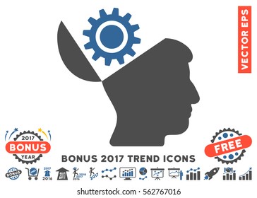 Cobalt And Gray Open Head Gear pictogram with bonus 2017 year trend pictograms. Vector illustration style is flat iconic bicolor symbols, white background.