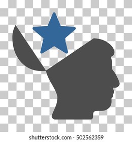 Cobalt And Gray Open Head Star interface icon. Vector pictograph style is a flat bicolor symbol on chess transparent background.
