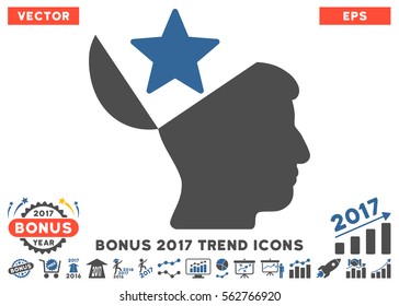 Cobalt And Gray Open Head Star pictograph with bonus 2017 trend elements. Vector illustration style is flat iconic bicolor symbols, white background.