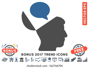 Cobalt And Gray Open Mind Opinion pictograph with bonus 2017 trend pictures. Vector illustration style is flat iconic bicolor symbols, white background.