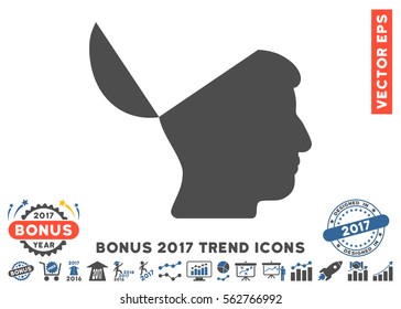 Cobalt And Gray Open Mind pictograph with bonus 2017 trend pictograph collection. Vector illustration style is flat iconic bicolor symbols, white background.