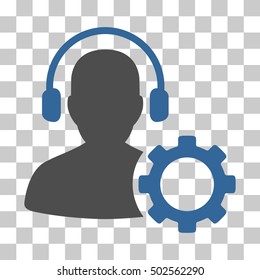 Cobalt And Gray Operator Configuration Gear interface toolbar pictogram. Vector pictogram style is a flat bicolor symbol on chess transparent background.