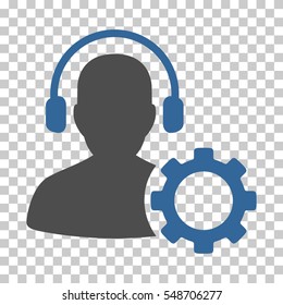 Cobalt And Gray Operator Configuration Gear interface toolbar icon. Vector pictograph style is a flat bicolor symbol on chess transparent background.