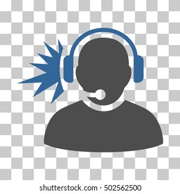 Cobalt And Gray Operator Headphones Signal toolbar pictogram. Vector pictograph style is a flat bicolor symbol on chess transparent background.