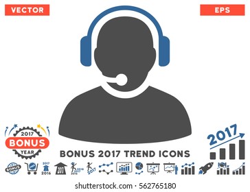 Cobalt And Gray Operator icon with bonus 2017 year trend symbols. Vector illustration style is flat iconic bicolor symbols, white background.